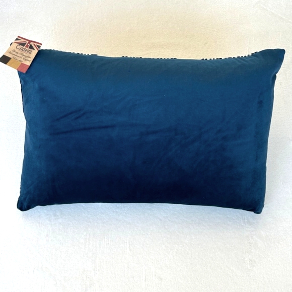 Caldeira Navy Blue White Velvet Striped Feathered Lumbar Home Decorative Pillow - Picture 8 of 10